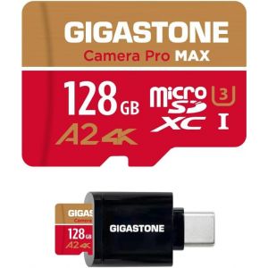 [5 Years Free Data Recovery] Gigastone 128gb Microsdxc Memory Card With Usb 3.2 Type C Card Reader,Camera Pro Max,Speed Up To 120mb/S,For Gopro,Dji,Drone,4k A2 V30 - Neuf