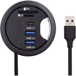 Hub r&eacute;partiteur USB 3.0, SD TF USB-C 2 ports USB multiport USB haute vitesse, port de donn&eacute;es de type C, 60 mm, station d'accueil, lecteur de cartes micro SD pour ordinateur de bureau - Neuf