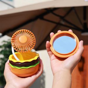 KALANKA-Mini ventilateur de hamburger rechargeable, ventilateur de jouet créatif mignon avec miroir, mode 3 vitesses, petit cadeau pour la famille et les amis en été. - Neuf