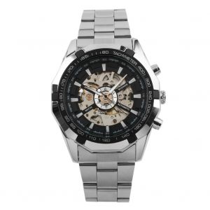 Montre Mecanique Automatique Winner Hollow Pour Homme, Bracelet En Acier Inoxydable, Etanche (Noir) - Neuf