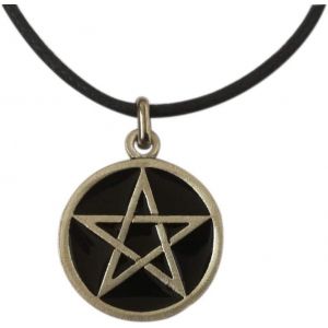 Kales-Pentacle Étoilé Wicca Pendentif Noir Plaqué Argent Avec Collier-Amulette De Protection-Symbole Des Cinq Éléments-Bijou Artisanal-Diamètre 2,5 Cm,Émail - Neuf