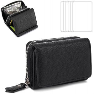 CAUC-Portefeuille Femme Cuir, Porte Monnaie Mini Porte Cartes Petit &agrave; Fermeture &eacute;clair Porte Monnaie Porte Carte Femme Cuir PU Lisse et Souple Portefeuille avec 6 Pi&egrave;ces Prot&egrave;ge Carte en Plastique - Neuf