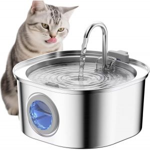 Fontaine &Agrave; Eau Pour Chats 3.2l Avec Fen&ecirc;tre De Niveau U2013 Fontaine &Agrave; Eau En Acier Inoxydable Pour Int&eacute;rieur, Distributeur D'eau Pour Chats, Pompe Silencieuse - Neuf