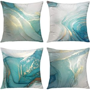 Housses De Coussin Décoratives En Velours Doux, Motif Marbre, Turquoise Et Or, Argent, Motif Abstrait Fluide, Pour Canapé, 45,7 X 45,7 Cm, Lot De 4 - Neuf