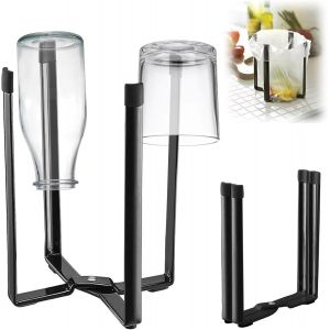 Egouttoir Bouteille, 21,5 Cm Tower Egouttoir Bouteille Et Égouttoir, Egouttoir À Bouteilles En Métal, Porte-Bouteilles 4 Bouteilles Pliable, Porte Biberon Egouttoir Pour Tasses E Égouttoir À Couverts - Neuf