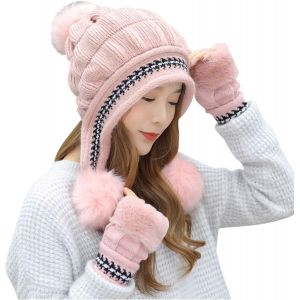 Rose Femmes En Tricot Cache-Oreilles Au Chaud Femmes Ajouter Un Foulard Chaud Pour L'hiver Beanie Tricoté Casquette De Baseball Femme Coton - Neuf