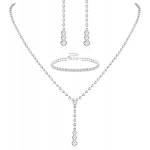Kalsw-Cristal Bijoux De Mariée Ensemble Parure Mariage Bijoux Pour Femme Strass Collier Boucles D'oreilles Pendantes Bracelet De Mariage Demoiselle D'honneur - Neuf