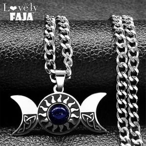 Wiccan Sorcière Noeud Triple Lune Collier Femmes En Acier Inoxydable Triple Déesse Hip Hop Mode Sorcellerie Colliers Bijoux Cadeaux - Neuf