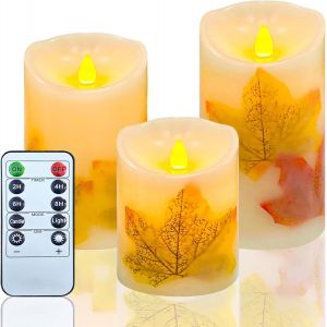 Lot De 3 Bougies Led Sans Flamme, Fonctionnant À Piles, Flamme Vacillante Réaliste, Design Feuille D'érable, Minuterie Télécommandée, Bougies Décoratives Pour Maison, Église, Mariage, - Neuf