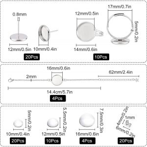 1 Bo&icirc;te 88 Pi&egrave;ces Ensembles De Cabochons Anneaux Vierges Bracelet Plat Param&egrave;tres De Lunette Boucles D'oreilles Demi-Rond En Verre Cabochons Pour La Fabrication De Bijoux Bracelets Boucles D - Neuf