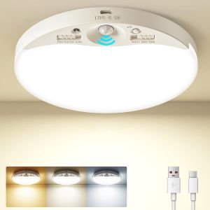 Plafonnier Led Avec Detecteur De Mouvement,&Oslash;16cm Rond Lampe Plafond Rechargeable,3000k/4000k/6500k Plafonnier Led Dimmable Timing Pour Garage,Chambre,Salle De Bain,Cuisine - Neuf