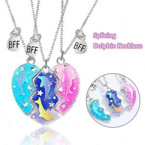 3 Pcs / Set Meilleurs Amis Dauphin Collier Split Heart Puzzle Pendentif Collier - Neuf