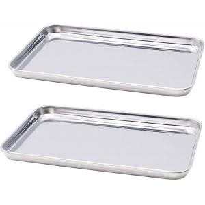 Letnerny-2 Pièces Plaque Four, Plat Inox Rectangulaire Plaque Patisserie Antiadhésive Pour Ailes De Poulet Légumes (26.5 X 20.5 X 1.2 Cm /10.4 X 8.07 X 0.5 Pouces) - Neuf
