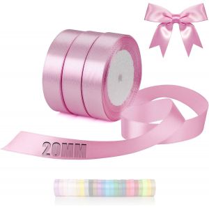 66 M Ruban En Satin 3 Rouleaux Ruban Rose Largeur 20 Mm Rubans Pour Couture Pour Mariage Baptême Anniversaire Emballage Cadeau Décoration De Table De Noël Bouquet Décoration - Neuf