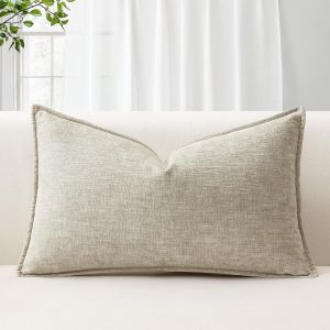Slep-Housse De Coussin Lombaire En Chenille Douce Avec Bords Cousus - Pour Décoration D'intérieur, Canapé, Lit, Salon - Beige - 30 X 50 Cm - Neuf