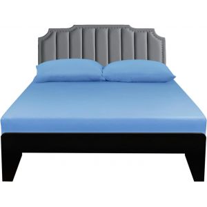 Drap Housse, 180 X 200 Cm 100% Coton 300 Fils/Cm² Drap Housse Doux Et Respirant, Bleu Ciel - Neuf