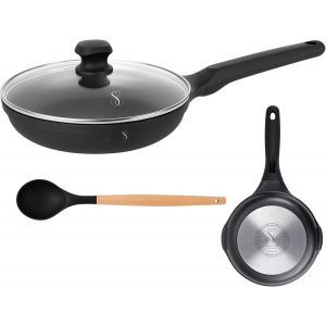 Po&ecirc;le &Agrave; Frire 24cm Professionnel Adapt&eacute;e &Agrave; Induction Gas | Super Antiadh&eacute;sive Allemand R&eacute;sistante &Agrave; La Corrosion Anti-Rayures En Aluminium Et Acier | Cuisson Saine Sans Pfoa + Couvercle - Neuf