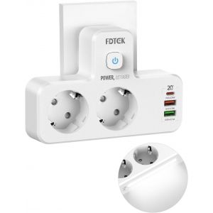 KALANKA-6 en 1 Multiprise USB avec Veilleuse, Chargeur Multiprise Prise USB C avec 2 Prises AC,1 USB-C (PD 20W) et 2 USB-A, Multiple Prise Murale Multiprise avec Interrupteur pour la Maison et Le Bur - Neuf