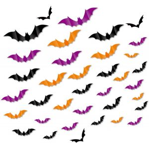 Checarzhn--No1-Lot De 36 Décorations D'halloween Multicolores Chauve-Souris Avec Colle, Décoration D'halloween, Décoration Gothique, Décoration Chauve-Souris Pour Extérieur, Mur, Jardin, Décoration D - Neuf
