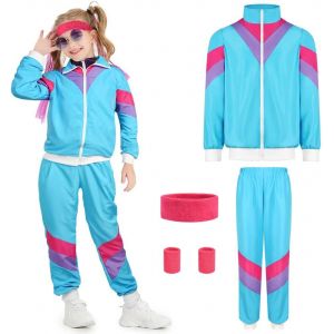 Bnhgc-Survêtements Rétro Des Années 80 Pour Enfant, Déguisement Année 80 Avec Bandeaux Et Bracelets Pour Fille Garçon Ensembles De Sport Jogging Pour Carnaval Fête Disco Halloween Party - Neuf