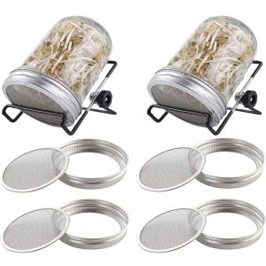 Couvercles De Germination, 4 Grilles De Germination En Acier Inoxydable Avec 2 Supports De Germination, Germoir &Agrave; Couvercle Rond Pour La Production De Graines Et De Germes Biologiques - Neuf