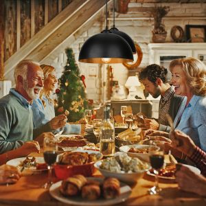 Lot De 2 Lustre Suspension Abat-Jour Industrielle R&eacute;tro Lustre Abat-Jour Noir Lampe De Plafond Luminaire Pour Salon Cuisine E27 - Neuf