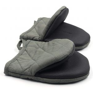 KAL-Gants De Cuisine Courts En Silicone Et Coton, Résistant À La Chaleur Jusqu'À 500 Degrés, Antidérapants Pour Cuisson, Grillade, Barbecue, Lavable En Machine, Gris - Neuf