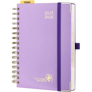 Eryi-Agenda 2025 2026 Journalier A5 21,5 X 14,5cm, 1 Page Par Jour D'août 2025 À Juil 2026 12 Mois, Planner Scolaire, Couverture Rigide Spirale, Règle Et Signet, Papier 80g/M², Violet - Neuf