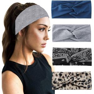 4 Pi&egrave;ces Bandeau Cheveux Femme Large &Eacute;lastique, Yoga Sport Headband Serre Tete Femme,Vintage Accessoires Cheveux - Neuf