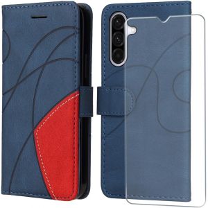 JGD-Coque pour Samsung Galaxy A17 4G/5G avec 1 Pi&egrave;ces Verre Tremp&eacute; Protection &Eacute;cran, Premium PU Cuir Multifonction &agrave; Rabat Pochette de Portefeuille Housse &Eacute;tui pour Samsung Galaxy A17 4G/5G - Bleu - Neuf