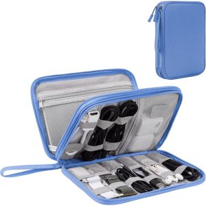 &Eacute;tanche Sac De C&acirc;ble De Voyage Grande Capacit&eacute; Antichoc, Organisateur Portable Double Couche Pour Accessoires &Eacute;lectroniques, Compact Pour Tech Gadgets, L, Bleu Ciel - Neuf