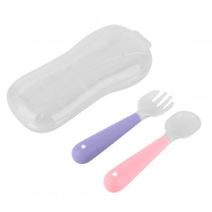 Ensemble Cuillere Et Fourchette Antiderapantes En Pp Durable Pour Vaisselle Bebe Enfant (Rose Violet) - Neuf
