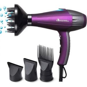 Basuwell Seche Cheveux Professionnel 2100W, IoniqueInfrarouge Iointain Salon Seche-Cheveux avec Diffuseur,Peigne et Buse, Puissant - Neuf