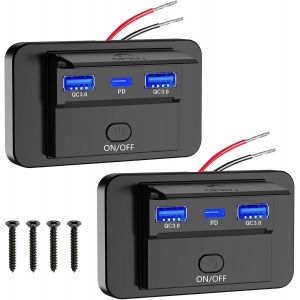 Prise Usb Rv, Double Usb A Qc3.0 Et Usb C Pd3.0 Avec Interrupteur Marche/Arrêt Pour Voiture 12v -2pcs - Neuf