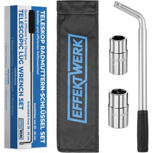 Mevronisshop-Cl&eacute; &Agrave; &Eacute;crou De Roue T&eacute;lescopique &iquest; Cl&eacute; &Agrave; &Eacute;crou Universelle Avec Entra&icirc;nement 1/2" Et 2 Douilles (17/19 Mm Et 21/23 Mm) &iquest; Cl&eacute; &Agrave; Pneu Extensible 38 &iquest; 50 Cm - Neuf