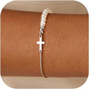 Eryi-Bracelet Femme Or/Argent, Bracelets En Or Plaqué 14k, Réglable Chaîne Doré Croix Pour Filles Femmes - Neuf