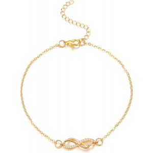 Kal-Bracelet De Cheville Pour Femme En Argent Sterling S925 Double Couche Symbole De L'infini Serti De Zirconium Tempérament À La Mode Idéal Pour L'été Et La Plage - Neuf