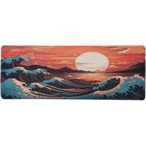 DDA-Tapis DE Souris XXL - Vague de Kanagawa & Soleil Couchant - Ambiance Japonaise - 800 X 300 X 3 mm - Antidérapant et Résistant à l'eau - Déco Bureau - Idée Cadeau Japon Asie - Neuf