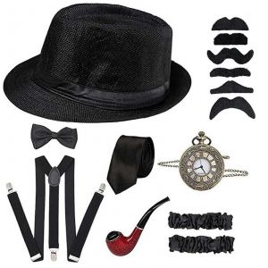 Des Années 1920 Mens Costume Gatsby Fedora Chapeau Bretelles Noeud Papillon Montre De Poche - Neuf