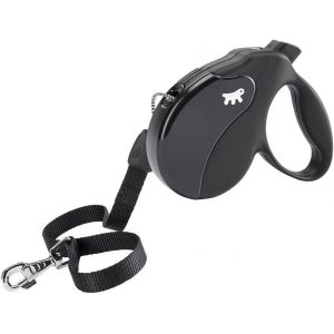 Laisse Chien Enrouleur Amigo Large, Laisse Pour Grands Chiens Jusqu'&agrave; 50 Kg. Cordon Extensible Max 5 M. Bouton De Verrouillage Et De D&eacute;verrouillage Unique, Noir, Couvercle Noir - Neuf