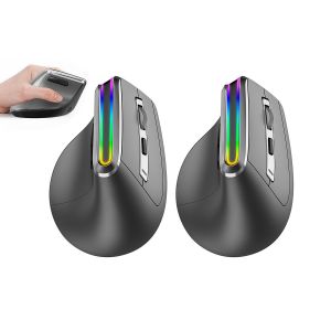 Souris verticale sans fil 2,4 GHz avec &eacute;clairage optique RGB pour ordinateur PC - Lot de 2 - Neuf