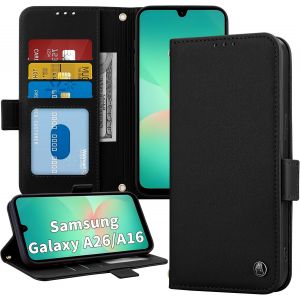 JGD-Coque Housse Protection pour Samsung Galaxy A16 4G / 5G / A26 (6.7 Pouces) - &Eacute;tui Portefeuille en PU, Pliant Magn&eacute;tique avec Support, 3 Emplacements Carte et Blocage RFID, Noir - Neuf