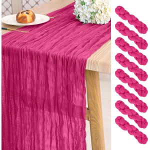 Ulteronixshop-Lot De 8 Chemins De Table En Gaze D'&eacute;tamine 3 M De Long Rose Vif Gaze Boho Chemins De Table De Mariage 21,5 X 120 Pouces Pour Mariage, F&ecirc;te Pr&eacute;nuptiale, F&ecirc;te, D&eacute;coration De Banquet - Neuf