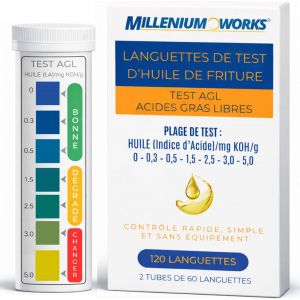 VornixorSarlshop120 Bandelettes Test Qualit&eacute; Huile de Friture | Contr&ocirc;le Acide gras libre mg KOH/g | Normes HACCP : Restaurants, Friteries, Cantines, Cuisine Maison | 2 Tubes de 60 languettes Premium - Neuf
