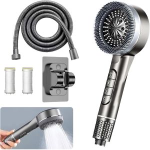 Kal-Pommeau De Douche Économiseur D'eau Avec Filtre, Douchette À Main Haute Pression, 4 Types De Jets, Économie D'eau Avec Fonction D'arrêt, Pommeau De Douche Économiseur D'eau Avec Fonction Anti-Cal - Neuf