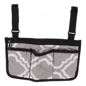 Sac de rangement suspendu sur le côté d'un fauteuil roulant Sac de poche d'accoudoir multi-poche Accessoires d'accoudoir pour fauteuil roulant avec bandes réfléchissantes motif gris - Neuf