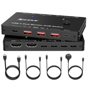 Commutateur Kvm 2 Pc 2 Moniteurs Usb C,Commutateur Kvm Double Moniteur Hdmi Pour 2 Ordinateurs Portables,2 Ports Usb C Mst,Type-C 65 W Pd Pour Ordinateur Portable,Commutateurs Kvm Usbc - Neuf