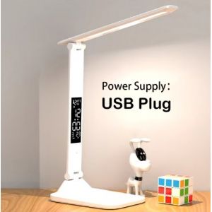 Lampe De Bureau Pliante Usb, Tactile, Intensit&eacute; Variable, Heure, Temp&eacute;rature, R&eacute;veil - Neuf