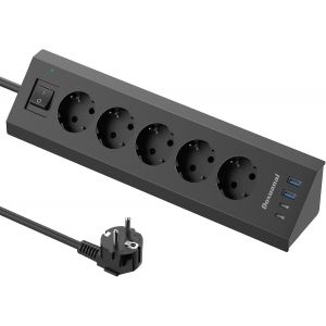 Multiprise USB, prise d'angle de bureau, USB C, avec interrupteur, multiprise avec rallonge de 2 m, pour cuisine, bureau, noir - Neuf