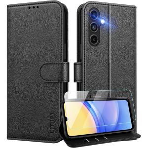KALANKA-Coque pour Samsung Galaxy A15 4G/5G Coque Etui Portefeuille Cuir avec Verre Tremp&eacute; Protection &Eacute;cran Porte Carte Rabat Clapet Flip Case &Eacute;tui Cover Housse Etui pour Samsung Galaxy A15 4G/5G,Noi - Neuf